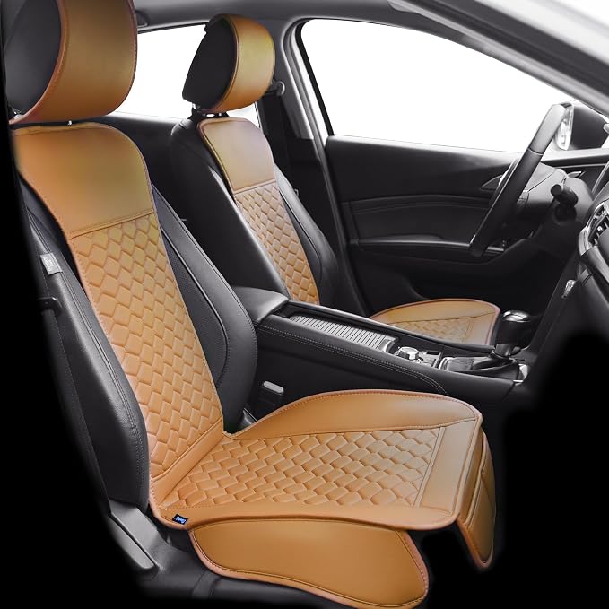 Elantrip Leather Car Seat Covers Front 2PC Waterproof Universal Cognac | Rich cognac diamond-quilted leather — luxury look, rugged waterproof durability by Elantrip