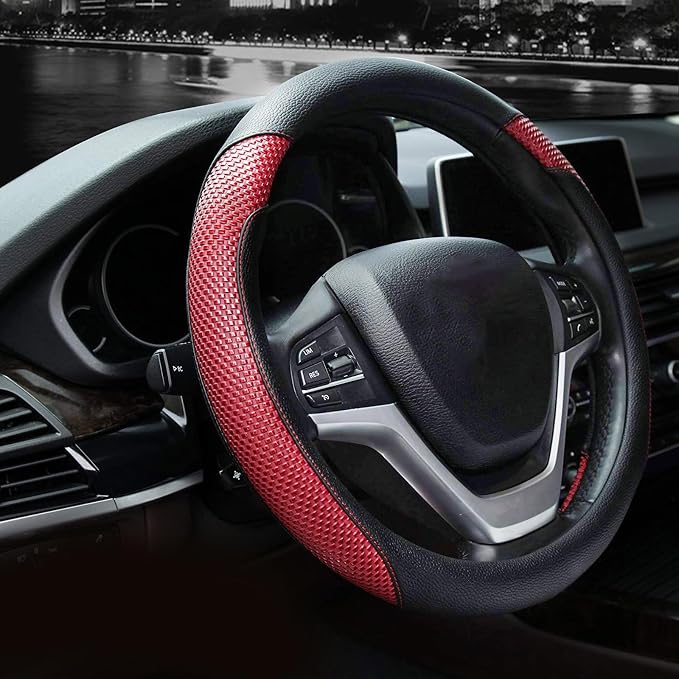 Steering Wheel Cover with Microfiber Leather for Car Truck SUV 15 inch (Red) by Valleycomfy