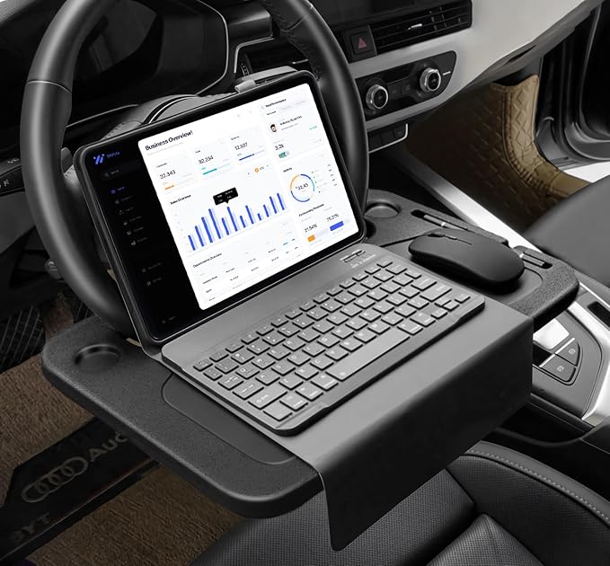XINDELL Steering Wheel Tray - Food Tray for Eating & Laptop Holder Vehicle Travel Accessories, Front Seat Desk Car Organizer, Compatible with Honda, Jeep, Nissan, Ford, Truck & Van Interiors by XINDELL-NotJustForCleaningButForLifestyle