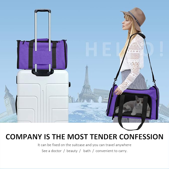 Henkelion Large Cat Carriers Dog Carrier Pet Carrier for Large Cats Dogs Puppies up to 25Lbs, Big Dog Carrier Soft Sided, Collapsible Travel Puppy Carrier - Large - Purple - Image 6