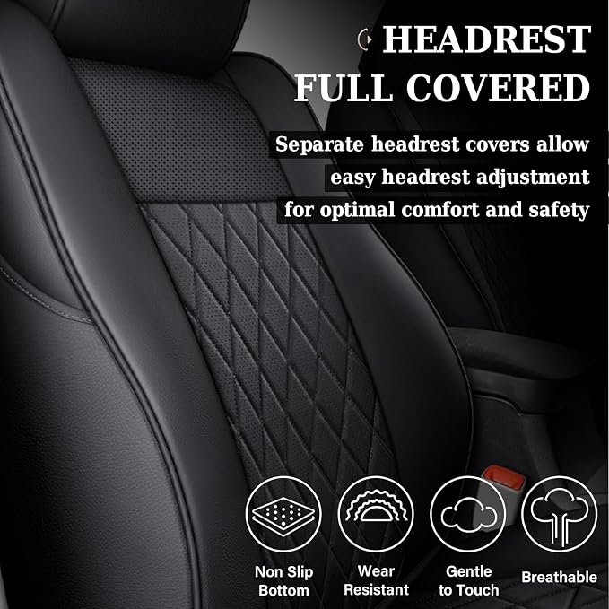 Coverado Tacoma Seat Covers Full Set, Faux Leather Seat Covers Custom Fit for 2005-2023 Toyota Tacoma Double/Crew Cab Base Prerunner SR5 Limited TRD Sport Interior Covers (Black) - Image 4