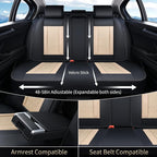 Seat Covers, Car Seat Covers Full Set, Luxury Nappa Leather Seat Covers, Breathable and Waterproof Car Seat Protector 5 Seat, Automotive Seat Covers Universal Fit for Most Cars-Black&Beige - Image 3