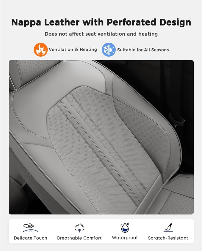 Huidasource Gray Rear Seat Cover, Luxury Faux Leather Back Seat Car Cover, Velcro Adjustable, Compatible with Child Seat, Perforation Cooling＆Heating, Universal Fit for Most Cars Vans Trucks SUVs Gray - Image 4