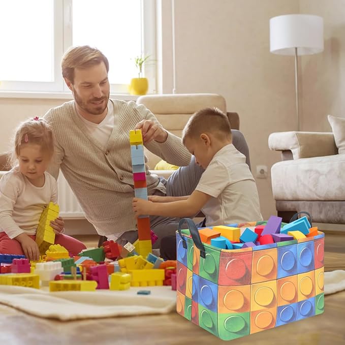 FXOLCSHE Building brick Basket,Building block book storage box,Laundry hamper,Waterproof foldable Kid's laundry basket,Shelf box,Baby Room decor(Building block) - Image 2