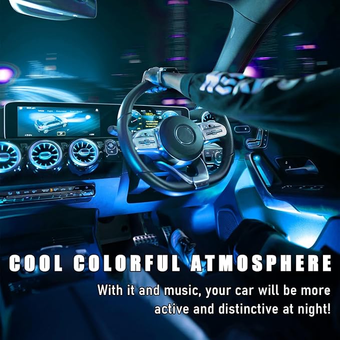 Wevdn Car Interior LED Strip Light, 12V 24 LED Waterproof Neon Ambient Night Light with USB Port, Automotive Atmosphere Decorative Under Dash Lighting Kit, Car Accessories (Ice Blue) - Image 4