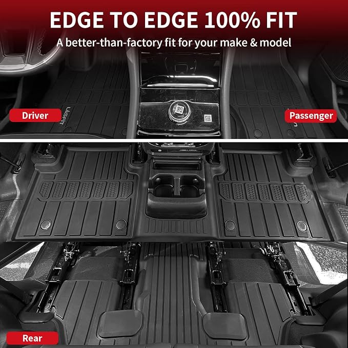 LASFIT Floor Mats for Jeep Grand Cherokee L 2021-2025 2026 6 Passengers | ONLY for Without Center Console, All Weather, TPE, Custom Fit, Car Mats, Floor Liners, 1st & 2nd & 3th Row, Black - Image 6