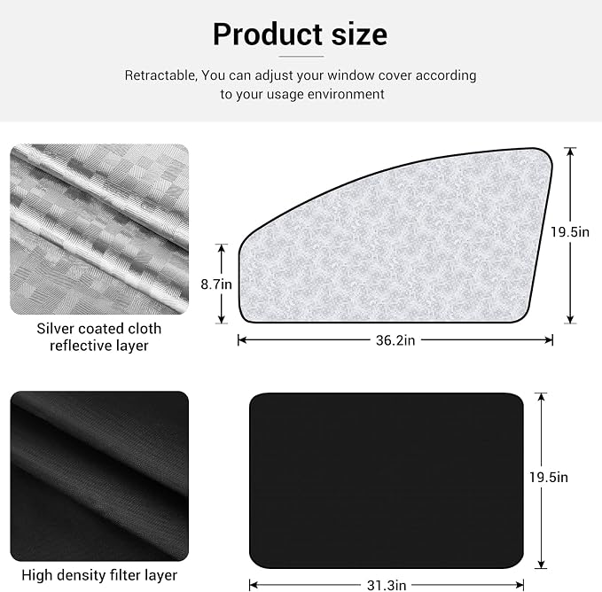 XCBYT Magnetic Side Window Sun Shade, 100% Blackout Privacy Sun Protection | 4-Pack 100% blackout privacy & UV cooling for camping & naps. Magnetic attach (iron frames only) for up to 33-inch windows - Image 5