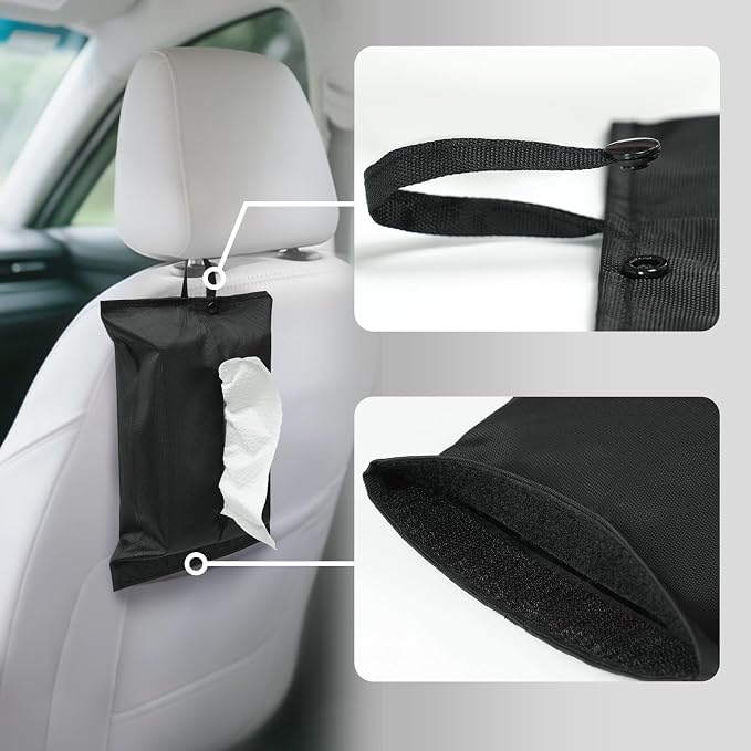 kakaforsa Black Toilet Paper Holder Travel Napkin Holder Reusable Tissue Holder Cloth Tissue Box Cloth Cover Hang Paper Towel Holder Tissue Box Cover Tissue Holder for Car Home Office Desk - Image 3