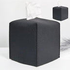 HOMOTEK 2 Pack Tissue Box Cover, Square PU Leather Tissue Holder, Decorative Facial Tissue Cube Paper Organizer Dispenser for Bathroom, Night Stands, Desk, Car 5X5X5'' - Matte Black, Pebble Grain by HOMOTEK