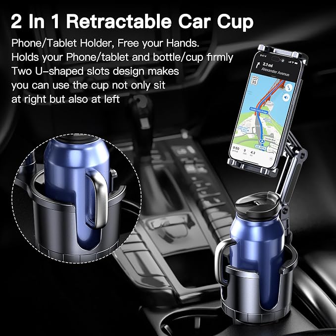 Cup Holder Phone Tablet Mount, 2 in 1 iPad Car Cup Holder with Expander Adjustable Arm for 4.7-10 inches Phone Tablet Mount Compatible for iPad Pro Air Mini, Fire,iPhone 17,Galaxy Phones - Image 2