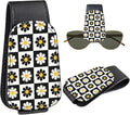 Leather Magnetic Sunglass Holder for Car Sun Visor, Cute Eyeglass Ticket Card Hanger Clip, Universal Auto Interior Accessories for SUV Pickup Truck, Daisy Checkered by Unknown
