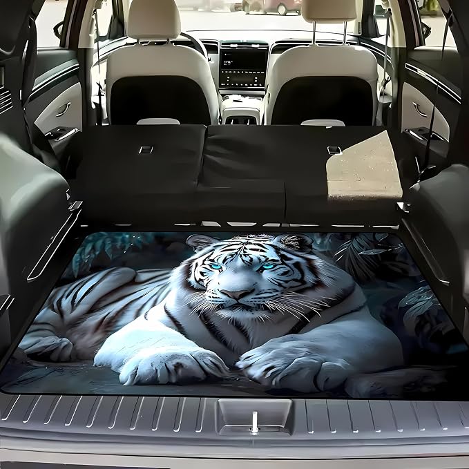Universal Car Trunk Mat 29" x 39", White Tiger Pattern All Weather Trunk Protection Cargo Liner, Durable Cargo Mat Rear Trunk Liner, Stylish Vehicle Interior Accessories Suitable for Most Car Models by Unknown
