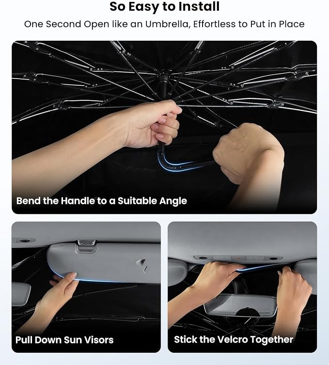 Zanch Windshield Sunshade Umbrella Custom Fit for Kia Telluride 2020-2025. | Custom Fit for Kia Telluride 2020-2025 | Blocks UV Rays & Keeps Car Cool | Precision 1:1 Scan | No Gaps & No Scratches - Image 6