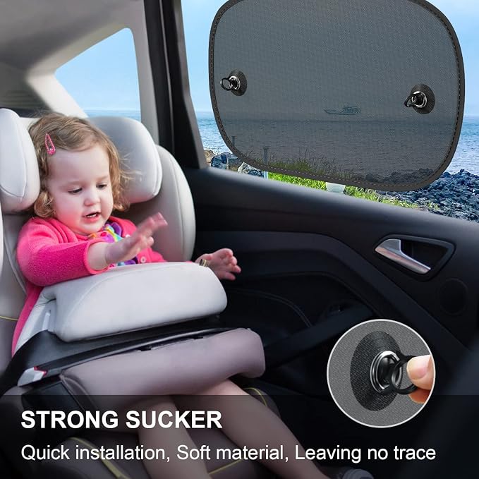 Car Window Shade, 2 Pack Car Sun Shade for Window Baby Suction Cups Sunshade for Side Window Sun and UV Block for Kids/Adults/Pets - 17.3''x14'' Universal Fits - Image 2