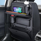 Coverado Backseat Car Organizer, Nappa Leather Car Seat Organizer with Touch Screen Tablet Holder, Foldable Food Tray, Kick Mats Protector, Multi Car Storage Accessories, Garbage Bag Holder-1 Pack by COVERADOAUTO