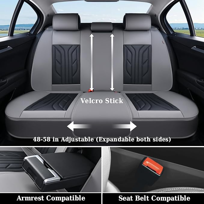 Coverado Car Seat Covers Full Set, Automotive Seat Covers Car Seat Protector Car Seat Cushion, Waterproof Leather Seat Covers for Cars, Universal Fit for Most Sedans SUV Pick-up Truck(Gray&Black) - Image 6