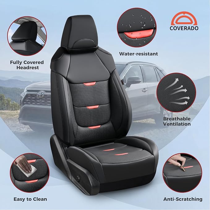 Coverado RAV4 Seat Covers Custom Fit for RAV4 2019-2025, Leather, Full Set | Car Seat Covers for Toyota RAV4 2019-2025(Gas) LE,XLE,XLE Premium,Limited, Easy Install & Waterproof & Airbag Compatible - Image 6