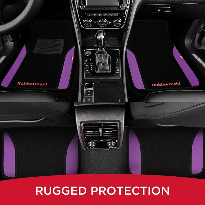 Rubbermaid Car Mats, Carpeted Floor Car Mat with Faux Leather & Built-in Heel Pad, Two-Tone Car Rug Floor Mats, Stylish Carpeted Floor Mats for Cars, Trucks & SUVs Purple Color - Image 7