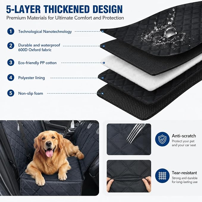 Dog Car Seat Cover for Back Seat, Waterproof Dog Hammock for Car, Non-Slip Dog Covers for Cars Backseat, Universal Pet Car Seat Cover Protector for Cars SUVs Trucks (Black Border) - Image 7