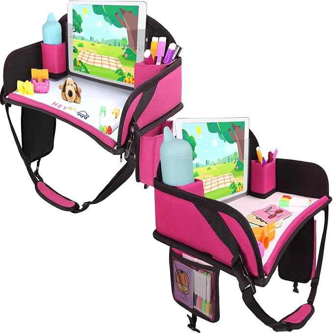 Car Seat Tray,Toddler Road Trip Essentials With Drawing Kit | Road Trip Essentials Accessories Lap Tray with iPad Holder Stand & Dry Erase Board as Travel Gifts for Kid,2PC by WENRENER