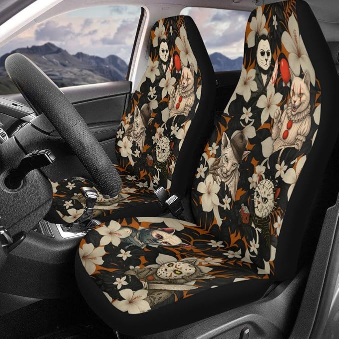 GENANY Horror Character Collage Car Seat Covers, 2-Piece Front Seat Set | 2-piece polyester front seat cover set, each 49.5 x 19.6 inches, with adjustable straps and hooks - Image 3