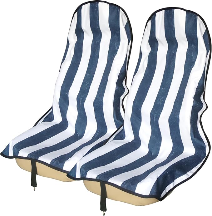 Sweat Towel Car Seat Cover Protector Front Seats for Gym Workout, Running, Swimming, Beach and Hiking, Waterproof Universal Seat Cover for Car, Trucks, Van & SUV (1, White/Blue Stripe, Front) by Unknown