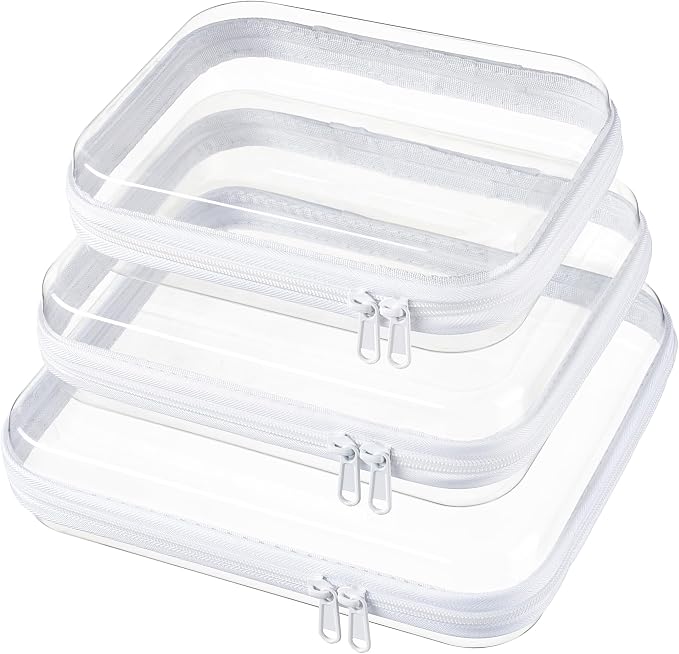 Clear Hard Shell Diaper Bag Organizer Pouches | 1.3mm Crushproof Storage Zipper Case for Daycare, Travel Gear Bags for Snacks, Pacifiers, Wipes, Clothes, Makeup & Toiletries by WELPIRT