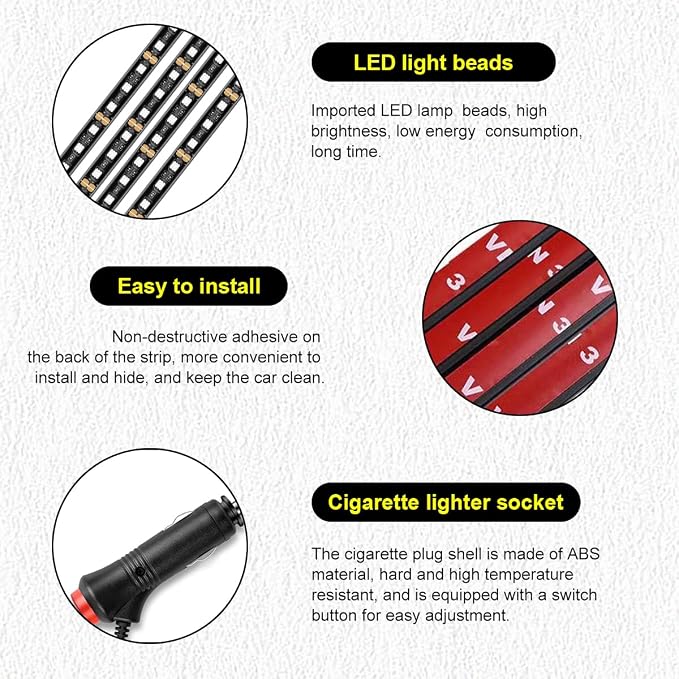 Car LED Strip Light, 48 LEDs RGB Neon Interior Atmosphere Lights, 12V Under Dash Ambient Night Light, Cigarette Lighter Auto Interior Decorative Lamp, Car Accessories (Blue) - Image 3