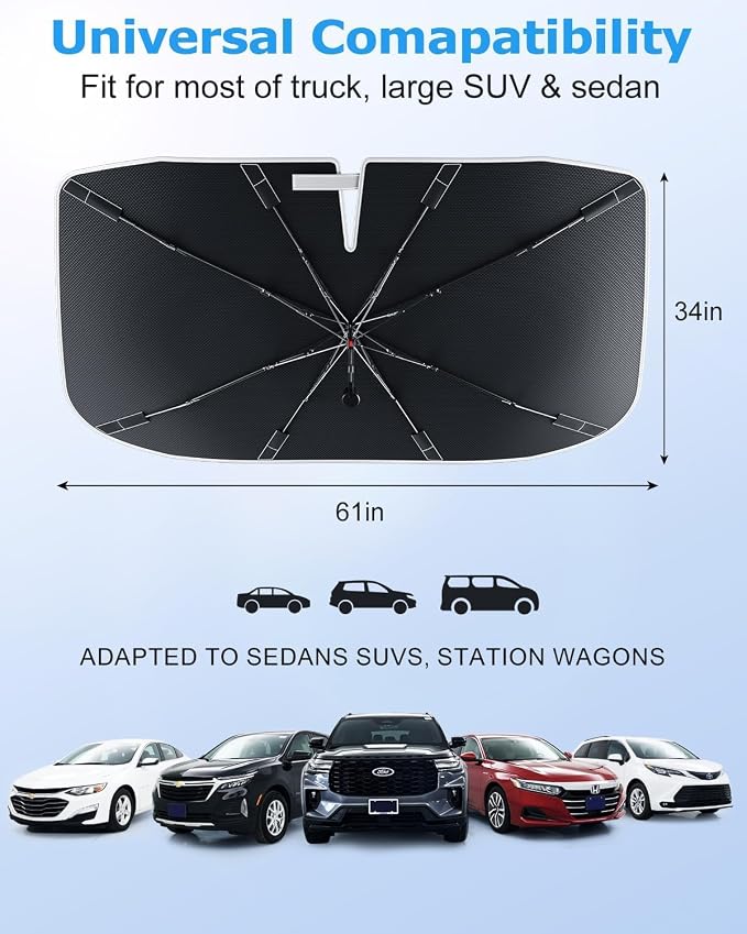 [2026 Upgrade] Weektic Windshield Sun Shade Umbrella [UPF50+ Crystal Nano Reflector] Protect Car from Sun Ray Damage, Umbrella Sun Shade for Car SUV Truck Keep Cool & Comfy, X-Large (64" L x 34" W) - Image 4