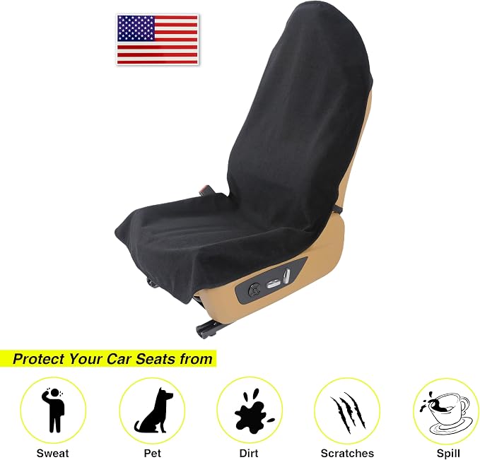 VSHIELD Waterproof Towel Car Seat Cover, Sweatproof Non-Slip Seat Protector, Universal Fit for Front Bucket or Rear Bench Seat of Cars, SUVs, Vans, Trucks, Compatible with Airbags and Armrests - Image 2