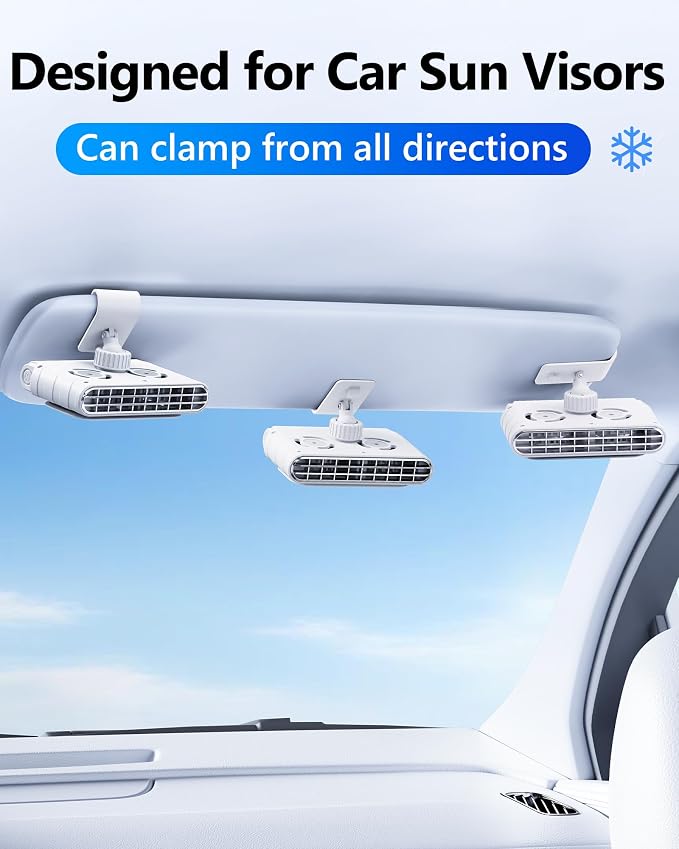 Car Clip on Fan for Sun Visor, 3000mAh Rechargeable Battery Powered Usb Fans That Blow Cold Air, Portable Car Cooling Fan for Cars without Ac, for Vehicle, Van, Suv, Rv, Truck, White - Image 2