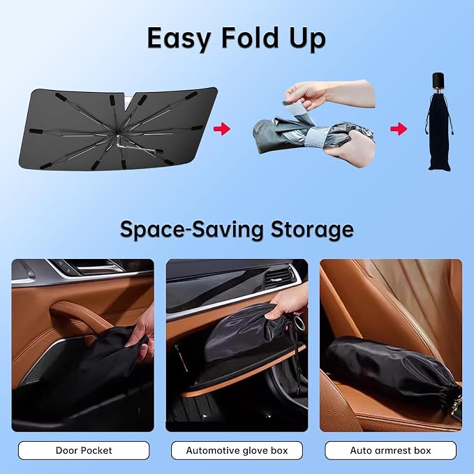 Windshield Sun Shade Umbrella for Volkswagen Atlas 2018-2026 Front Window | Foldable Car Sunshade, 360 Rotation Automotive Interior UV Protection for Outdoor Parking, Keep Car Cool Accessories - Image 7
