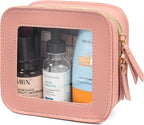 Mini Clear Makeup Bag, Small Cosmetic Bags Travel Toiletry Pouch Organizer, TSA Approved Make up Case with Zipper, Car Bag for Essentials(Pink, Mini-Chic) by LETGO