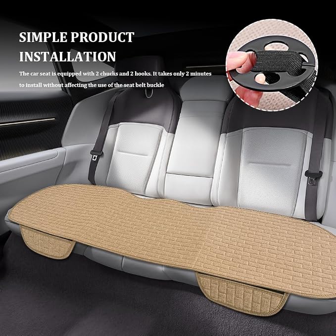 Linen Car Back Seat Cover, Car Seat Bottom Covers Protectors, Anti-Slip Automotive Long Rear Seat Protectors with Storage Pocket, Seats Back Protector for Most Vehicles (Rear Seat/Beige) - Image 7
