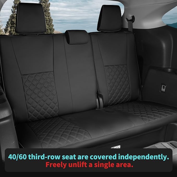 Custom Seat Covers for Toyota Highlander 2020-2026 7 Seats Black | faux leather, 2nd row captain chairs, waterproof, breathable, airbag compatible, stain resistant, easy install, durable - Image 5