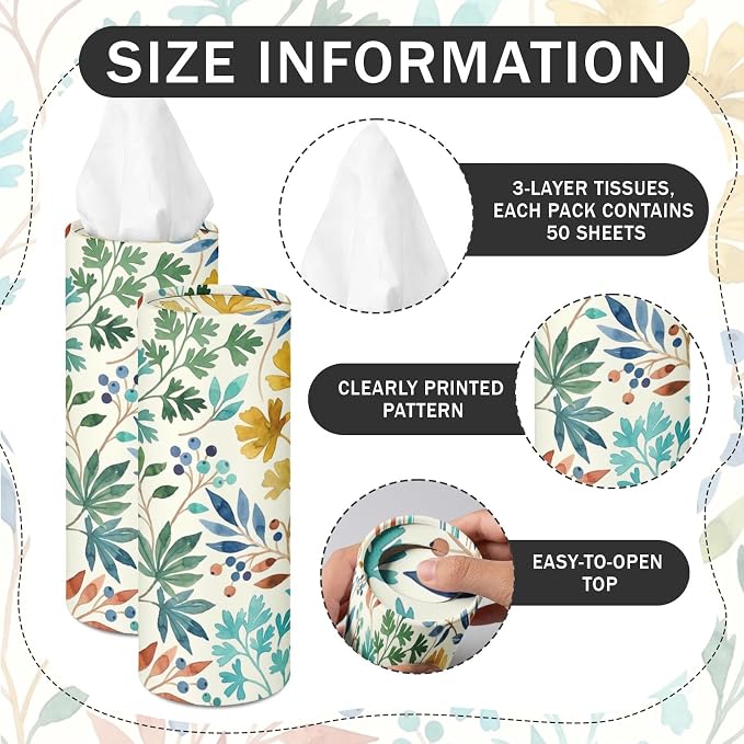 Arttown Car Tissue Holder for Cup Holder Facial Tissues 12 Pack Fall Leaves | Boho Bulk 3-Ply,Refillable Marble Print Cylinder Tissue Boxes,Fit Car Home Office School (600 Sheets Total,50 Sheets Each) - Image 3