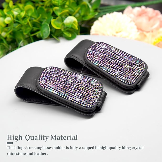 Yuchew Bling Sunglass Holder for Car Visor Magnetic Leather Sunglasses Visor Clip, Eyeglass Hanger Ticket Card Clip - Image 3