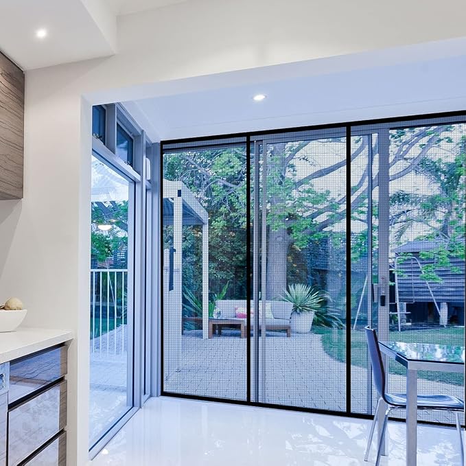 Magnetic Door Screen Fit Door Size 72 x 80 Inch, Sunmoxia Durable Reinforced Fiberglass Mesh Curtain, Heavy Duty Screen Door with Full Frame Hook & Loop for Sliding Doors,Patio - Image 3