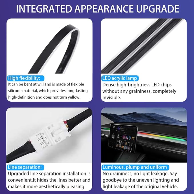 LED Car Ambient Lighting Strip for Tesla High Brightness with APP Control Multiple Colors and Car LED Strip Lighting Neon Lights for Model 3/Y (Dashboard) - Image 7