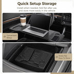 Foldable Car Desk Tray, Expandable Steering Wheel Table | Expandable car desk opens into a wider tabletop for laptop work or meals; with phone slot, cup holders and textured surface - Image 8
