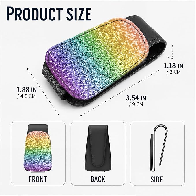 Leather Magnetic Sunglass Holder for Car Sun Visor, Cute Eyeglass Ticket Card Hanger Clip, Universal Auto Interior Accessories for SUV Pickup Truck, Rainbow Glitter - Image 3