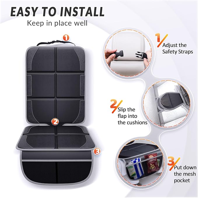 Gimars Car Seat Protector, 2 Pack, XL Thicken EPE Cushion Waterproof 600D Fabric Car Seat Cover for Child Car Seat with Nonslip Backing Mesh Pockets for Baby SUV Sedan Truck Leather Seats, Black-Gray - Image 7