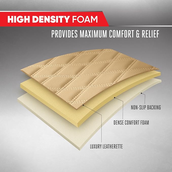 Motor Trend Rear Seat Cushion - Beige Diamond Stitched Faux Leather Rear Seat Cover for Cars, Trucks, SUVs - Padded, Waterproof, Non-Slip Back Seat Cover with Storage Pockets - Image 6