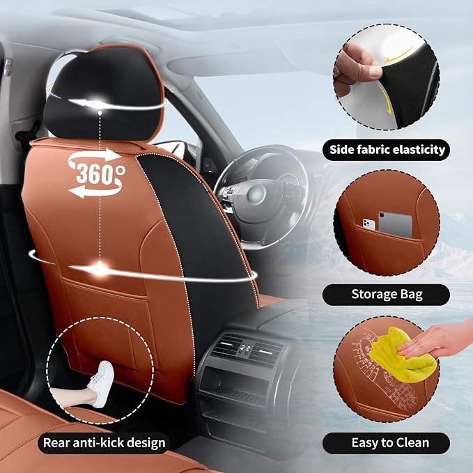 Fit RAV4 Premium Leather Car Seat Covers for Toyota RAV4 2007-2025 2026 - Waterproof，Breathable，All-Weather Seat Cushion Protecto & Airbag Compatible, 2 Front Seat Brown&Black - Image 8