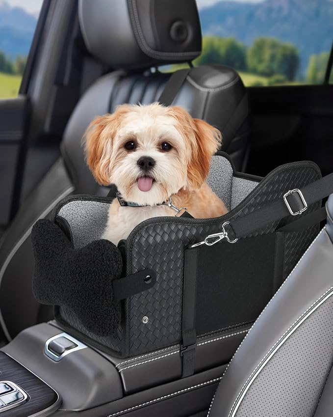 Center Console Dog Car Seat, Pet Car Seat, Armrest Middle Console Booster Travel Carrier for Small Dogs and Cats(Black Leather) by Unknown