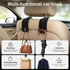 2 Pack Black Headrest Hooks for Car, Heavy Duty Purse Hook Holder Universal Vehicle Storage Organizer for Purses Bags Accessories - Image 3