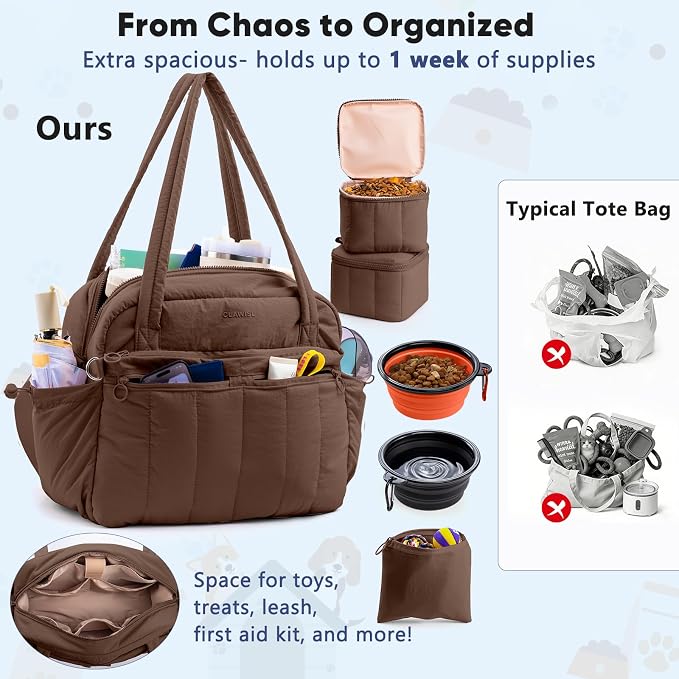 Dog Travel Bag for Supplies, Airline Approved Pet Travel Organizer with 2 Food Containers & Collapsible Bowls, Large Capacity Dogs Tote Bag for Weekend, Stylish Dog Mom Gift for Pet Lovers - Image 6