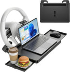 2 in 1 Steering Wheel Desk Dual Slide - 15"Out Trays Laptop Holder | Adjustable Laptop Tray,Car Seat Gap Filler Organizer with Tablet Slot Anti Slip Surface for Eating Writing Working for Car by Leopacat