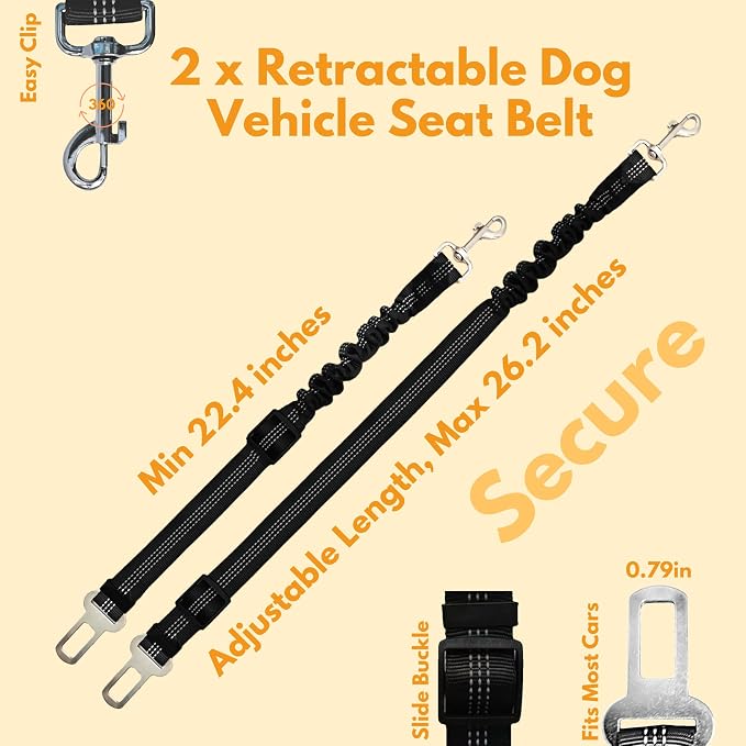 Dog Travel Kit 8PC Seat Belt Leash Barrier Net Bowl Hooks Set | Pet Car Accessories Essentials Kit, Adjustable Seat Belt Leash, Portable Collapsible Bowl, Dog Net Barrier, Headrest Hooks - Image 2