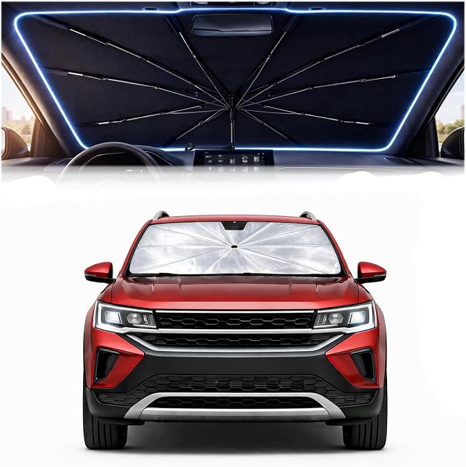 Car Windshield Sun Shade Umbrella for Volkswagen Taos 2022-2026 | 2026 Upgraded,Custom-Fit Umbrella Sunshade,Easy Install,UV Protection & Heat Reflective,Keep Interior Cooler with Storage Bag by Unknown